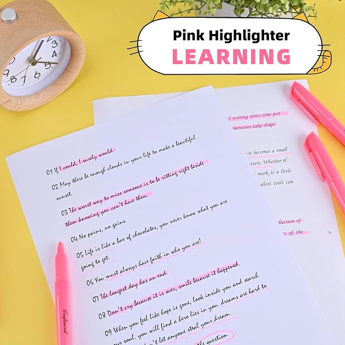 Pink Highlighter 18 Count, Chisel Tip Highlighters Bulk, Dry Quickly, Perfect for Students Adults Highlighting, Organizing, Coloring in Classroom, School, Office