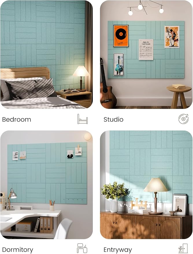 Fluxynara 48" x 36" Large Felt Bulletin Board, Aqua Blue | 12 Pack Cork Board Alternative with 60 Safe Adhesive Tabs, Felt Pin Boards for Wall Decor, Home, Office, Classroom, Dorm