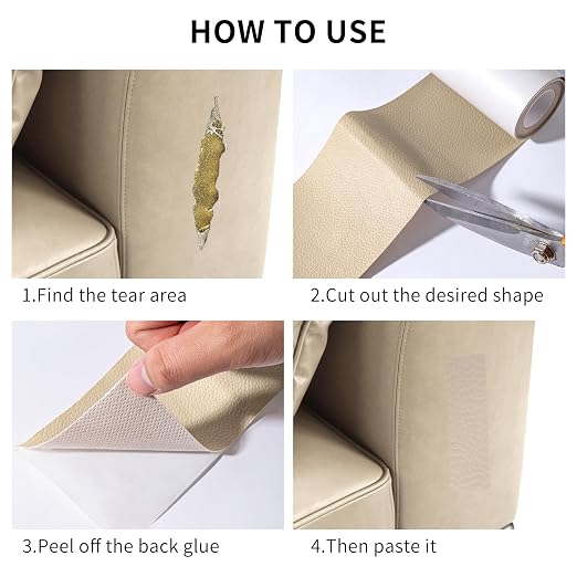 Leather Repair Patch Tape, Light Brown 17 x 61 Inches Self Adhesive Leather Repair Kit for Furniture, Car Seat,Vinyl Leather Repair Kit for Office Chairs, Bags, Luggage