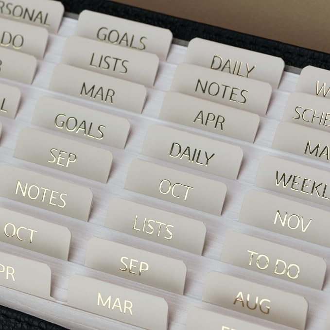 UPAFEXXI-Laminated Planner Monthly Tabs, 72 Stickers in Total(Cream) | 24 Month,24 Subject,24 Blank,Calendar Monthly Label Stickers for Planners, Subject Label Adhesive Tabs for Folders, Pages