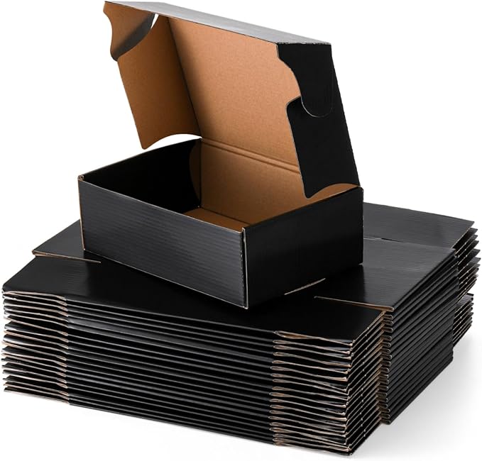 Dicunoy 30 Pack CardBoard Boxes, 9 x 6 x 3 Inches Small Shipping Boxes, Black Corrugated Cardboard Box for Mailing Packing Literature Mailer, Packaging Boxes for Gift, Small Business