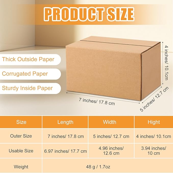 Yeaqee 72 Pcs Shipping Boxes Corrugated Cardboard Small Shipping Boxes for Packaging Mailing Packing Moving Small Business Storage Crafts Gifts(7x5x4 Inch,Kraft Color)