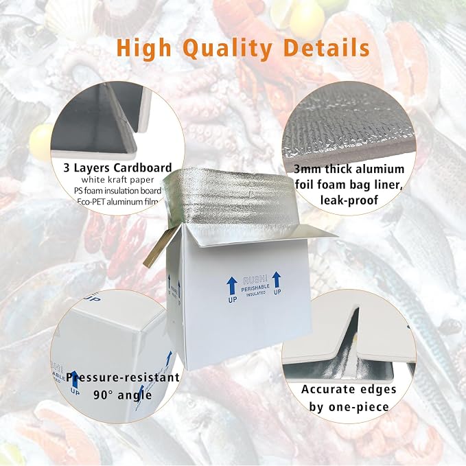 Insulated Cold Shipping Boxes with Liners, 4 Pack 19'' x 12'' x 16'', for Perishable Frozen Food, White (TB191216L-4)