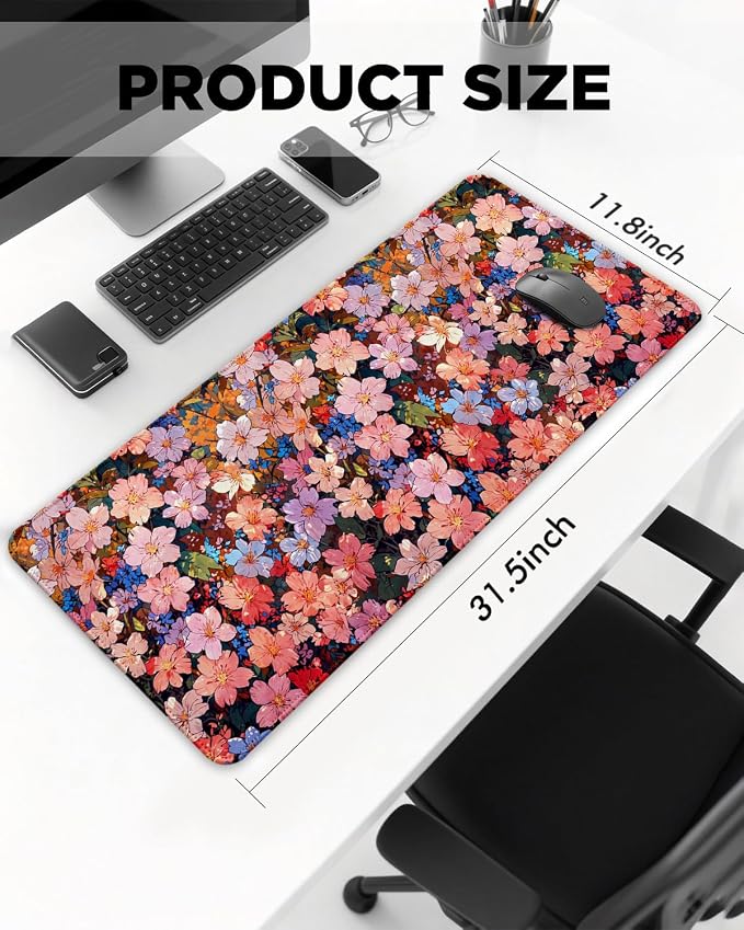 Mouse Pad, Desk Mat, 31.5x11.8in Large Mousepad, Blossoms | Desk Pad with Stitched Edge & Rubber Non-Slip Bottom, Gaming Mouse Pad, Extended Mousepad for Home, Office