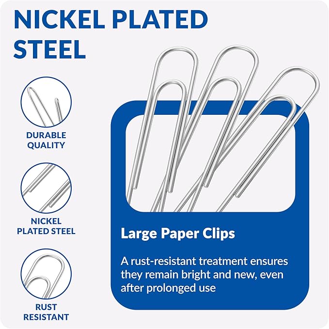 Jumbo Paper Clips, 2 Inch Paper Clip, 100 pcs Large Paperclips (Jumbo, Silver)