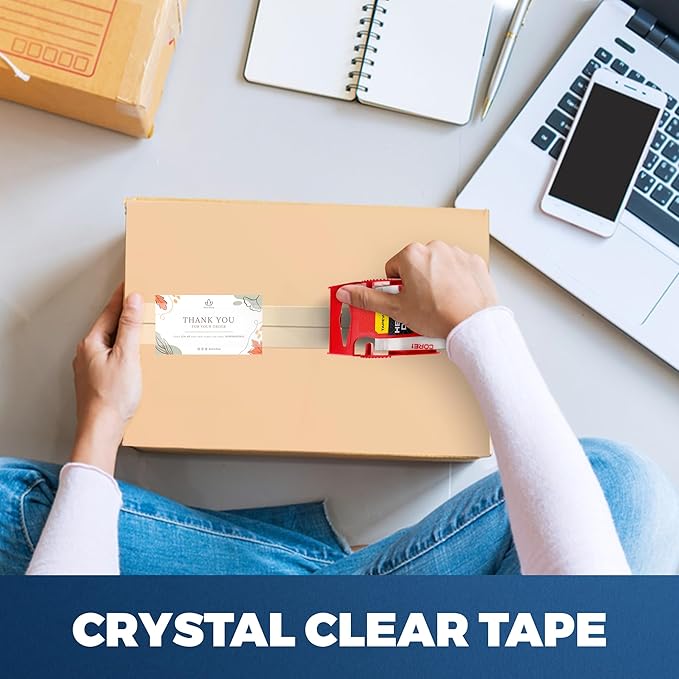 Heavy Duty Packing Tape with Dispenser 1.5" Core, Clear Shipping Tape for Boxes, Packaging, Mailing & Moving Supplies - 1.88 in. x 22.2 Pack of 6