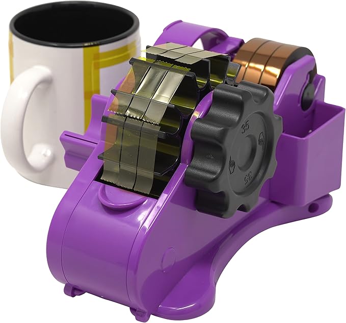 echomerx Original Heat Tape Dispenser + 2 Sublimation Tapes – Pre-Cut for Cricut, Heat Press, Craft, Thermal, Tumbler, HTV, Gift Wrap – Heat Resistant & Transfer Tapes, 1” & 3” Core, Purple Kit