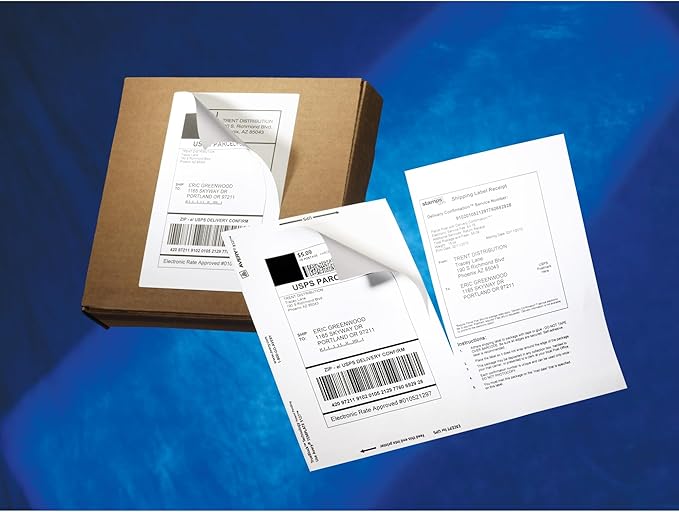 Avery Printable Shipping Labels with Paper Receipts, 5-1/16" x 7-5/8", White, 50 Blank Mailing Labels (5127)