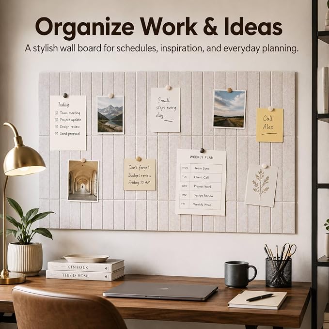48"x48" Large Felt Bulletin Board Tiles for Wall, 16 Pack, Oatmeal | with Pushpins & Adhesive Tabs, No-Drill Installation, for Home or Office Wall Decoration and Protection, Freely DIY Projects