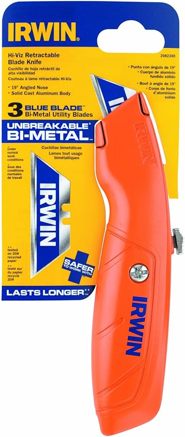 IRWIN Hi-Vis Retractable Utility Knife, 2082300, Orange (Pack of 2)