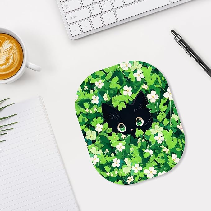 Small Mouse Pad, 6 x 7 Inch, Oval Mini Mouse Pad with Non-Slip Rubber Base for Laptop Wireless Mouse Keyboard Tray Mousepad, Flower Cat