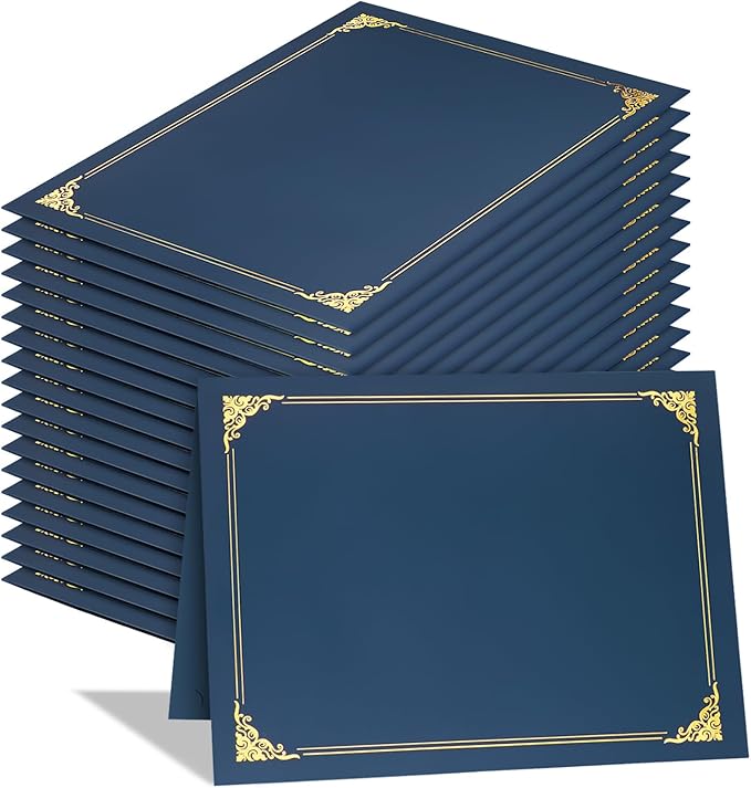 50 Packs Certificate Holders, Navy Blue Certificate Covers, Diploma Holders, Certificate Folders with Gold Foil Border for Letter Size 8.5" x 11" Certificates, Diploma, Documents, Award Cover