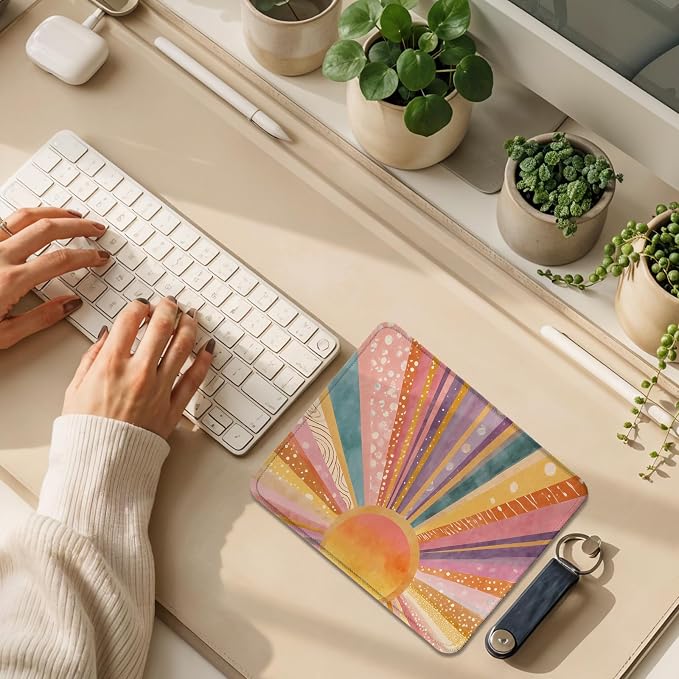 Colorful Boho Sun Sunburst Mouse Pad for Desk 9.5x7.9in | Boho Office Supplies,Abstract Mid Century Modern Sunshine Mousepad Mouse Mat for Home Office Dorm Computer Laptop Accessories