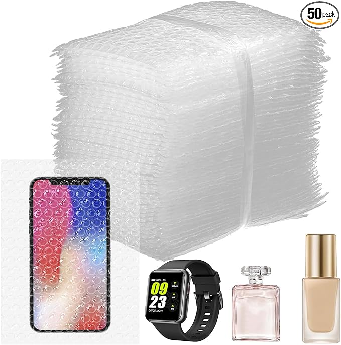 Bubble Out Bags, 6x8 Inches Bubble Cushion Wrap Pouches, Double Walled Cushioning Bags Thickening Shockproof Foam Bags for Shipping, Storage, and Moving - 50pcs