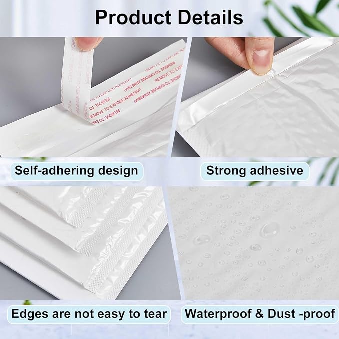 30 Pcs Bubble Poly Mailers Padded Envelopes,White,12 X 16 Inches | Large Mailing Bags for Small Business, Self Seal Waterproof Shipping Envelopes, Resealable Cushioned Poly Mailers Bulk
