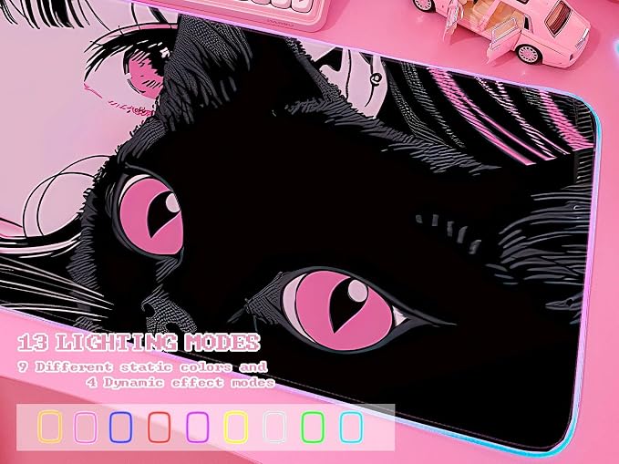 JMIYAV Pink RGB Gaming Mouse Pad 31.5x12 Inch PC XL Large Extended Glowing Led Light Up Desk Pad Non-Slip Rubber Base Computer Cute Mousepad Mat Desk Accessories Gaming Setup Punk Heart