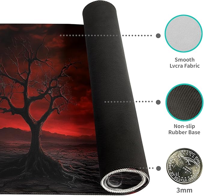 Gaming Mouse Pad Desk Pad XL Large Mouse Mat Office Decor Accessories (Red Moon)