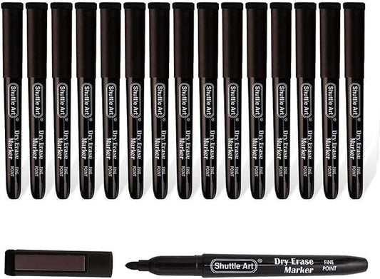 Shuttle Art Dry Erase Markers, 15 Pack Black Magnetic Whiteboard Markers with Erase,Fine Point Dry Erase Markers Perfect For Writing on Whiteboards, Dry-Erase Boards,Mirrors for School Office