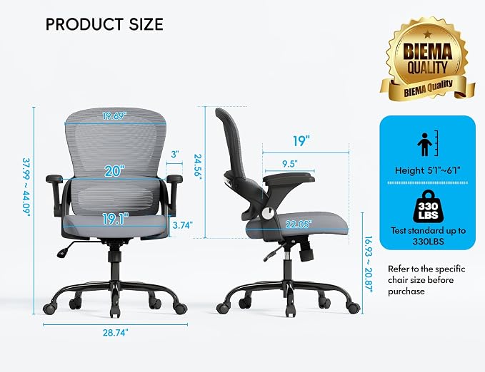 TRALT Office Chair - Ergonomic Office Chair with Back Support for Adults | Home Office Desk Chair with Lumbar Support - Ergonomic Mesh Chairs 330 lb Wide Seat for Work, Office, Gaming(Black Grey)