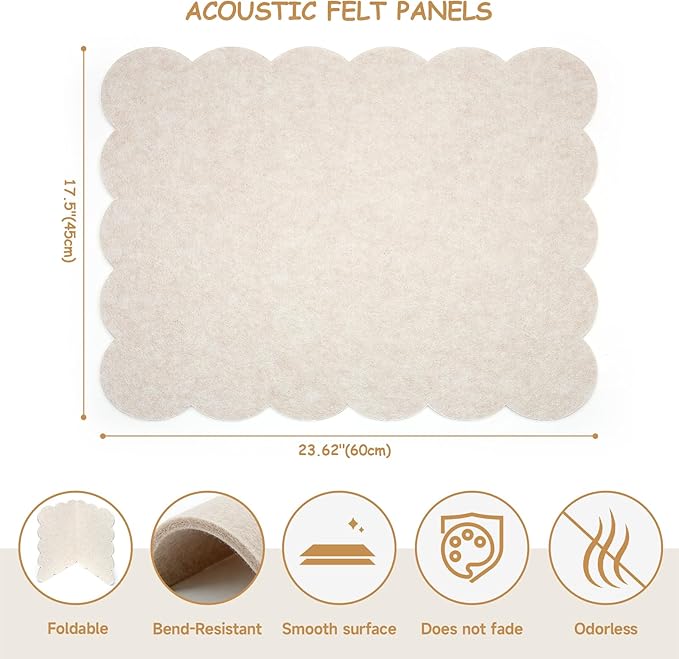 Scalloped Felt Bulletin Board 24" x 18" Cork Board Alternative,Decorative Felt Pin Board Foldable Cork Boards for Walls Self-Adhesive Cork Board for Home Office Classroom Pin Board (Oatmeal) 2pack