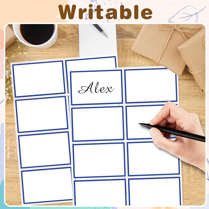 Starboling Name Tag Stickers, 200 Pcs 3"x2" Deep Blue Plain Stickers, Colorful Border, for Office, Meeting, School and Home