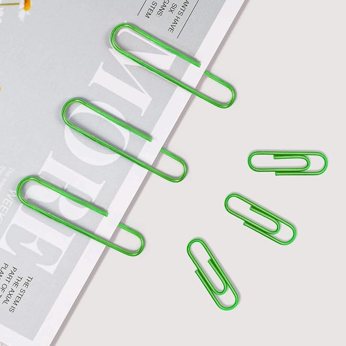 Vinaco Green Large Paper Clips, 100 Pack 2", Rustproof Office Supplies | Vinyl Coated Metal paperclips, Smooth Burr-Free Surface for Document Organizing, DIY & Daily Home Use