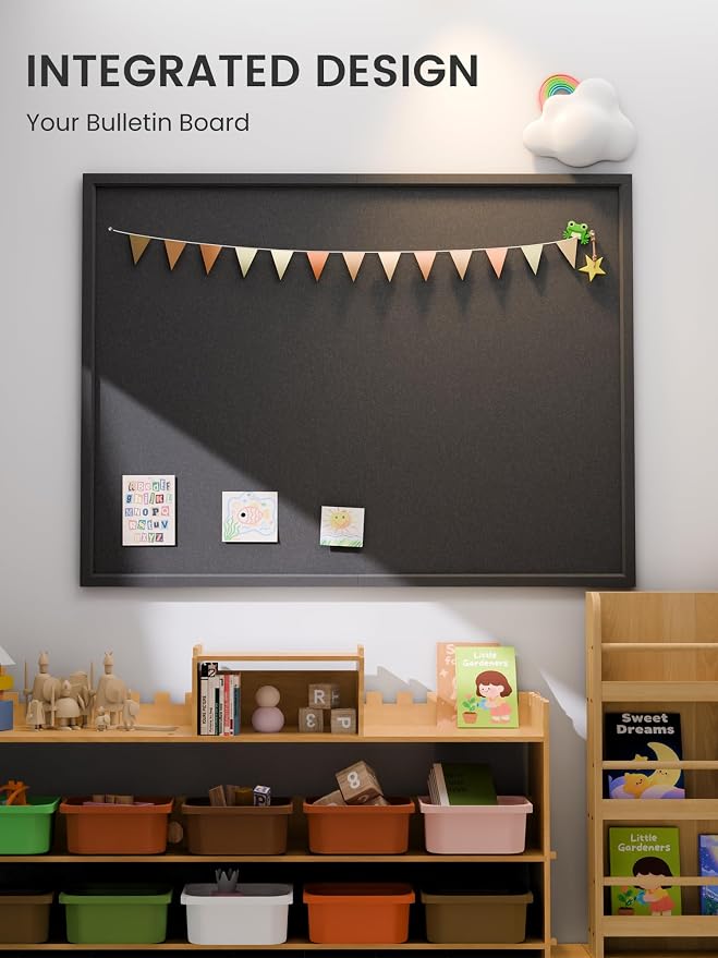 Fluxynara 47.2" x 35.4" Felt Frame Bulletin Board, Black | Cork Board Alternative with 36 Removable Adhesive Tabs, Foldable Pin Board for Wall, Home, Office, Classroom & Dorm