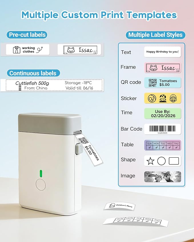 ORGBRO Label Maker, Bluetooth Label Maker Machine with Tape, DX1-White | Thermal Label Printer for Home, Office, School Organization, Fits Pre-Cut & Continuous Labeler, Sticker Maker, White
