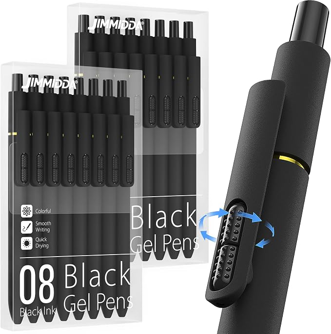 16 Pack Gel Pens, Black Ink Quick-Drying No Smudge with Fidget | 0.7mm Fine Point, Smooth Writing, Long-Lasting Ink, Stress Relief Pens for Journaling, School Office, Gift for Women Men