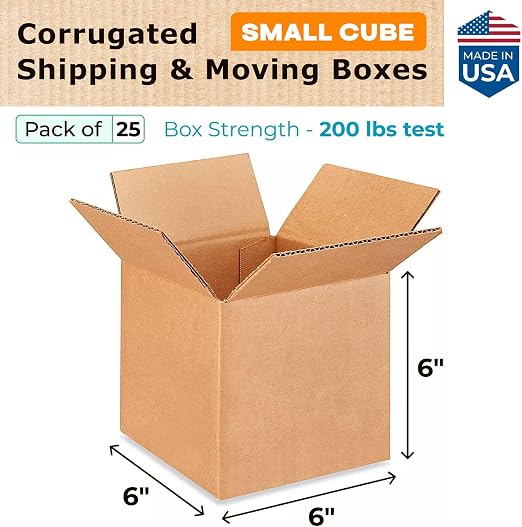 IDL Packaging B-666-25 Packaging Cube Corrugated Shipping Boxes 6"L x 6”W x 6"H (Pack of 25) -"Mug Size Box" Excellent Choice of Strong Packing Boxes for USPS, UPS, FedEx Shipping | Extra Strength 200 lb vs Regular - Corrugated Moving Boxes for UPS, Fe...