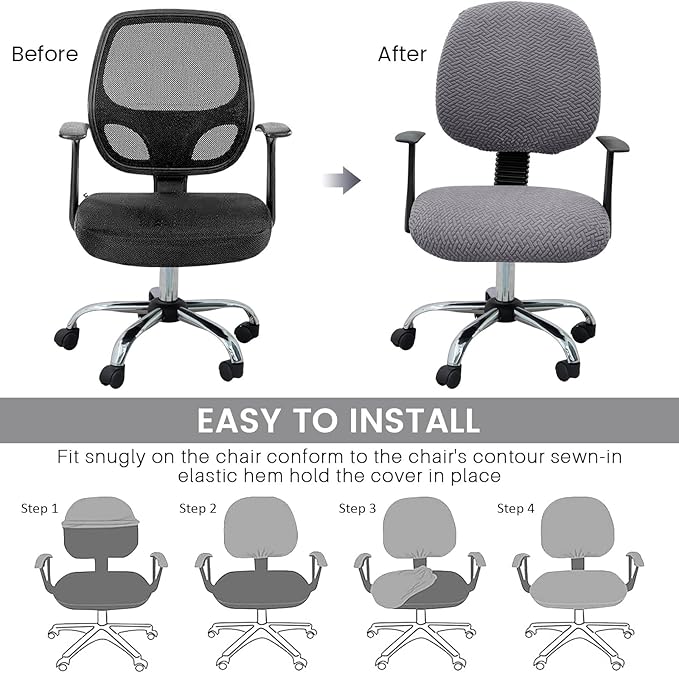 MIFXIN Computer Office Chair Cover Stretch Elastic Slipcover 2 Piece Stretchable Jacquard Computer Chair Seat Covers Furniture Protector for Office Home, Only Covers, NO Chair (Grey)