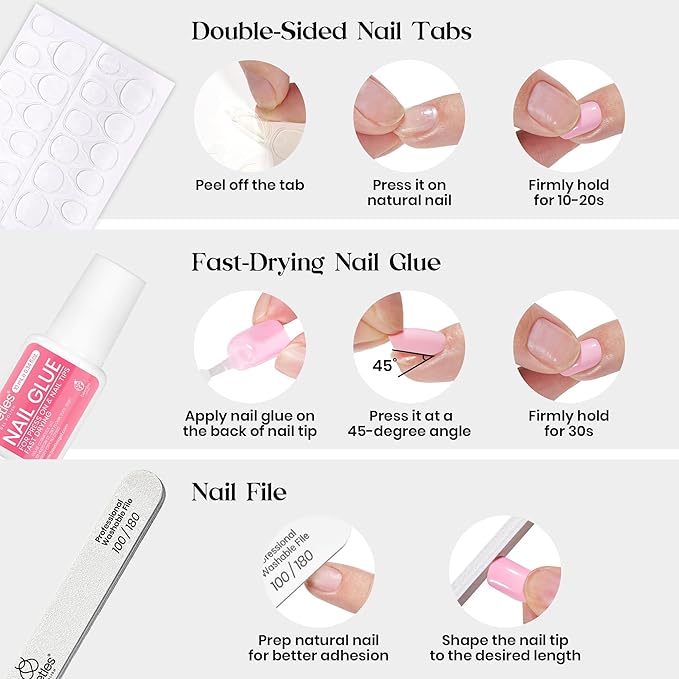 Beetles Press On Nails Kit - Chromatic Reverie | 720Pcs 24 Colors Short Almond Press On Nails | 15 Sizes French Glossy Glitter With Nail Glue & Nail Tabs Stickers, Fake Nails Kit Art For Women