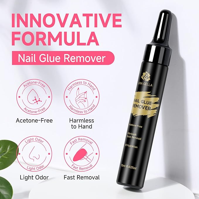 UNA GELLA Lamp-Free Semi Solid Nail Glue for Press Ons: 10ml and Soak Off Gel Nail Glue Remover for False Acrylic Nails 12ml, Super Strong G lue Quick Removal Kit
