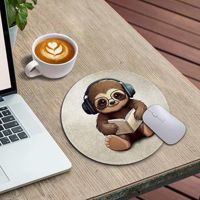 Immaturus Cute Sloth Mouse Pad, Small Mousepad for Desk Gaming Work Office | 8.6" x 8.6", Mini Travel, Home Decor Desk Accessories, Round, Non-Slip Base, for Wireless Mouse Laptop Computer, Mouse Mat