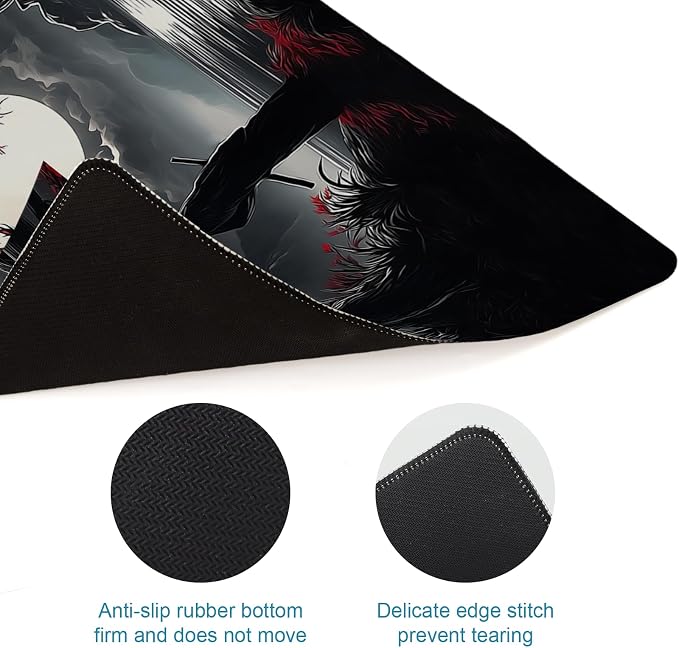 Large Gaming Mouse Pad, Japanese Samurai Desk Mat, XL Extended Big Mousepad with Non-Slip Rubber Base, Keyboard Computer Mat for Gamers, Office &Home, 31.5x11.8in, Red Maple