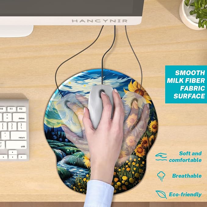 Hancynir Sunflower Ergonomic Mouse Pad with Wrist Support Desk Decor | Cute Gel Mouse Pads Wrist Rest, Funny Comfortable Computer Mousepad, for Gaming Laptop Work Home Accessories Office Supplies
