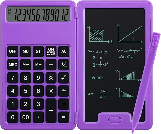 Desk Portable Calculator, Small Calculators with Writing Notepad, Purple | Basic Calculator, More Lightweight and Portable, 12 Digit Large Display Multi-Function for Office, Home & Financial (Purple)