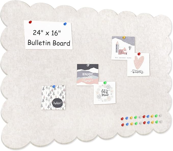 Foldable Decorative Scalloped Felt Bulletin Board 24 * 16 Inches for Wall, Alternative Photo Board Self-Adhesive Vision Board Decorative Pin Board for Wall (Light Camel)