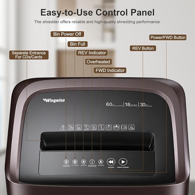 Wingwise 16 Sheets Paper Shredder Heavy Duty for Home Office | P-5, 60 Mins Runtime, 7.9 gal, Micro Cut, Shreds CDs & Credit Cards