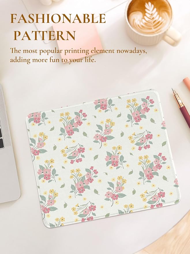 Colorful Bouquet of Flowers Mouse Pad, Waterproof Aesthetics Mouse Pads Design, Non-Slip Rubber Base Computer Simple Funny Mousepad,Small Mouse Mat Desk Accessories Office Supplies, Beige