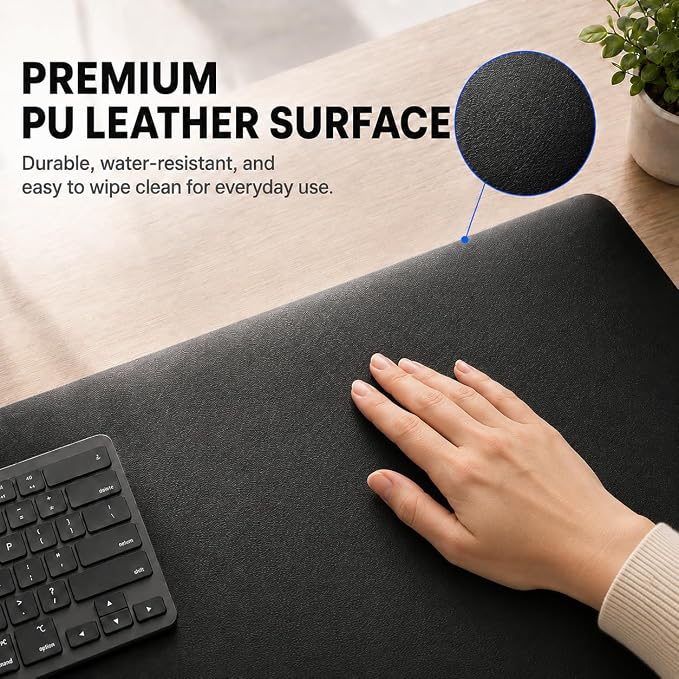 KTRIO Large Gaming Mouse Pad Desk Mat for Gamer, 31.5" x 11.8", Black PU | Extended Size Design, Premium PU Leather Surface, Non-Slip, Durable Construction, Water-Resistant Surface