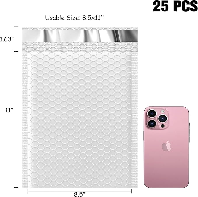 JinRuiKJ Thank You Bubble Mailers 8.5x12" 25 Pack, Padded Envelopes, Strong Adhesion Padded Mailers, Cushioning Padded Shipping Envelopes for Jewelry, Makeup - White