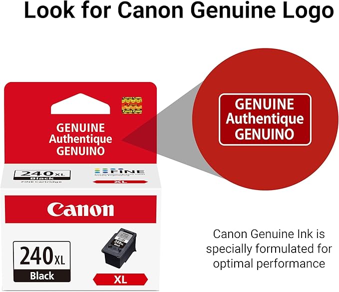 Canon PG-240 XL Genuine Black Ink Cartridge, Compatible with MG2120/3120/4120, MX512/432/472/372/392/522/532/452, MG2220/3220/4220/3520/3620, TS5120