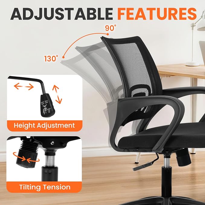 NEO CHAIR Office Computer Chair Ergonomic Mid-Back Mesh Desk Chair, Black | Breathable Mesh Back with Lumbar Support, Height Adjustment, Smooth Rolling Casters for Home Office, Study or Gaming Setup