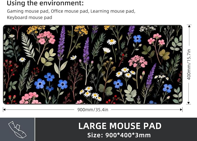 Rinaze Large Gaming Mouse Pad, Extended Mousepad with Superior Micro-Weave Cloth, Comfortable Desk Mat for Gamer, Office and Home 900x400 mm