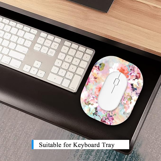 Small Mouse Pad 6 x 7 Inch, Oval Mini Mouse Pad with Non-Slip Rubber Base, Waterproof Compact Mouse Mat for Laptop Computer Wireless Mouse Keyboard Tray Home Office Travel, Peonies Floral