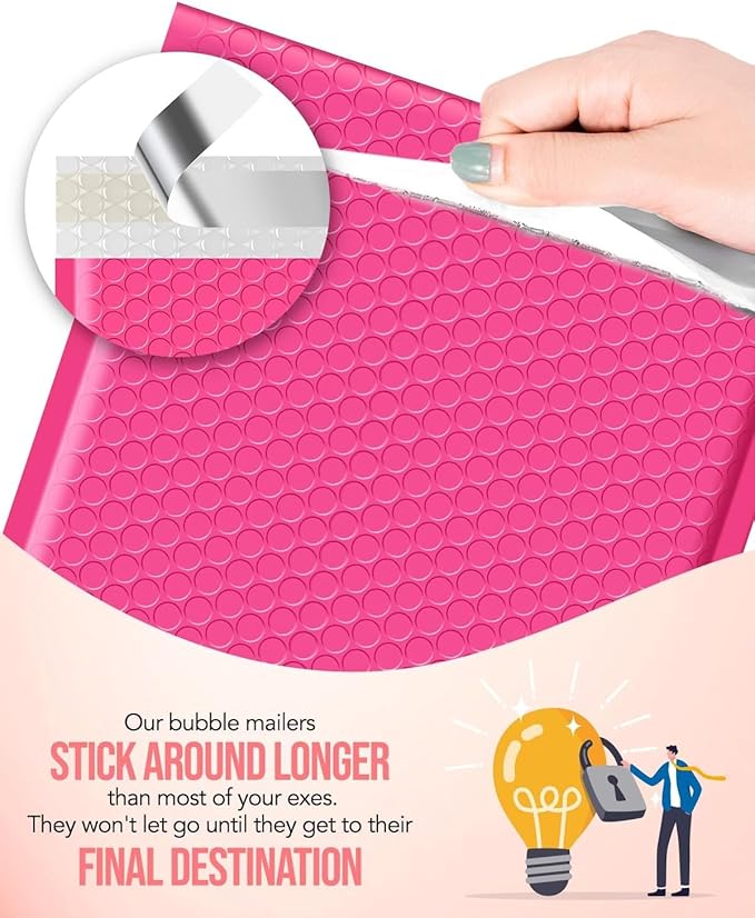 GSSUSA Pink Bubble Mailers 8.5x12 Large Padded Envelopes 250 Pack Strong Adhesion Bubble Mailer Self-Seal Bubble Envelopes for Mailing Clothes,Magazines
