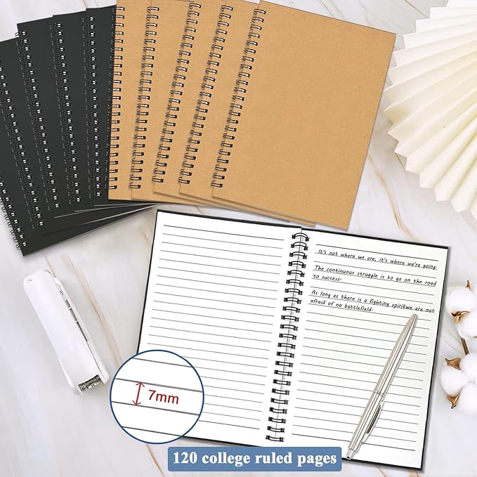 10Pack Small Spiral Notebook A5, 5.5x8.3” Notebook for Work 120Page Notepad | Colored Multipack College Ruled Notebooks A5 Kraft Spiral Bound Small Notebook Journal Lined Note Pads for Writing Journaling