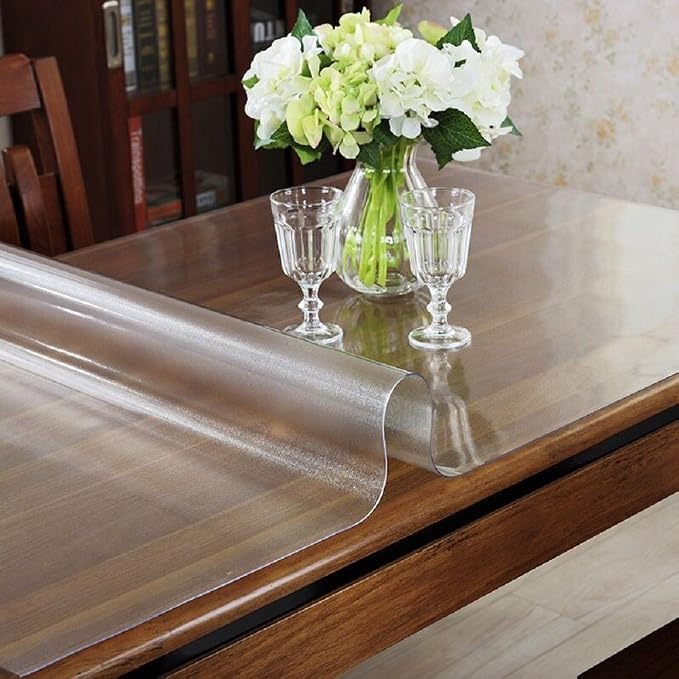 LovePads Frosted Table Cover Protector 36 x 62 in, 1.5mm Thick Plastic Mat | Non-slip Waterproof PVC Table Protector, Cut to Size, Spill-Stain-Scratch Proof, Fits Kitchen, Dining Table, Dresser, Desk
