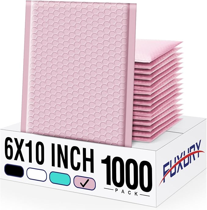 Fuxury Bubble Mailers 6x10" Light Pink Padded Envelopes 1000Pack | Strong Adhesion Thick Padded Mailers for Small Business Mailing Small Items,Jewelry,Makeup